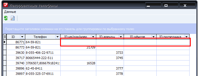 Некорректные телефоны в базе Квартал ПРО